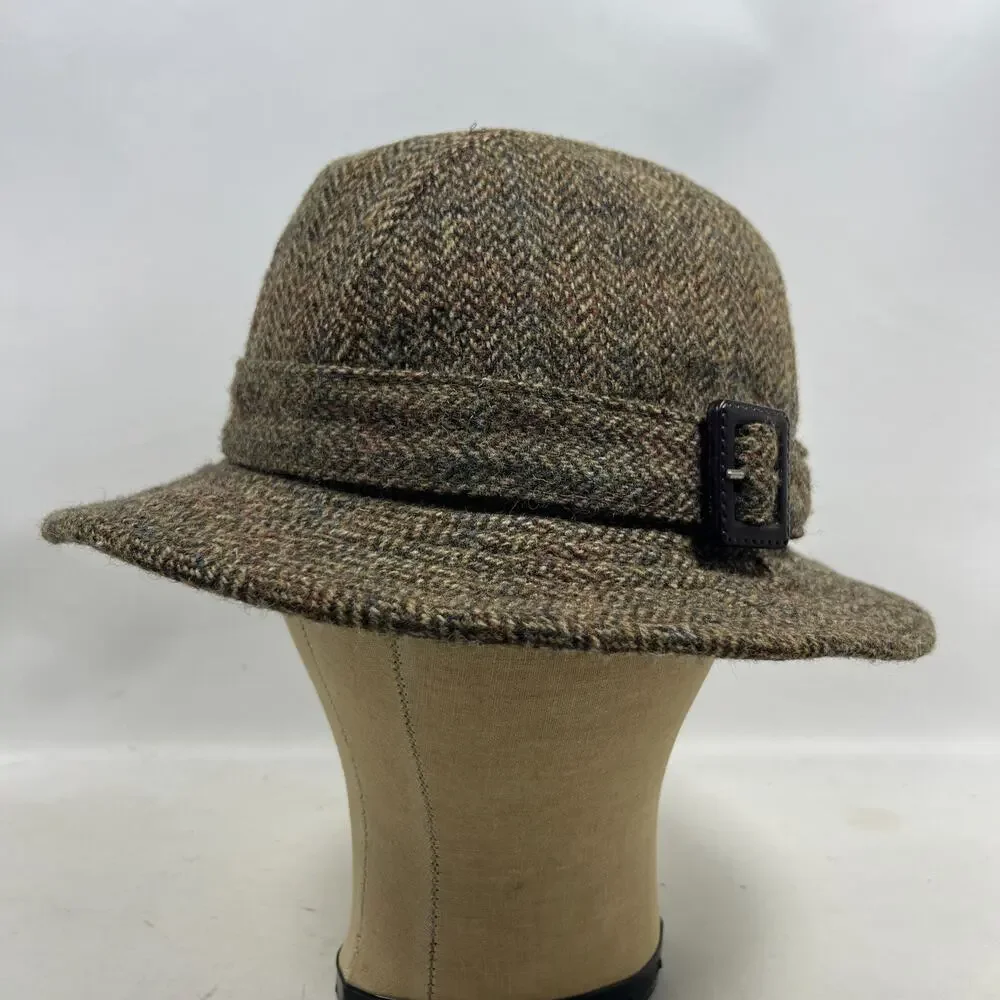 BROOKS BROTHERS Hat Men 7 Wool Herringbone Harris Tweed Bucket Brown England VTG